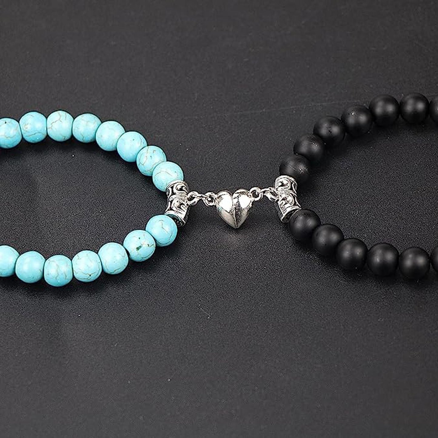 Fashion Frill Couple Blue-Black Natural Stone Onyx Stretchable Magnetic Bracelet