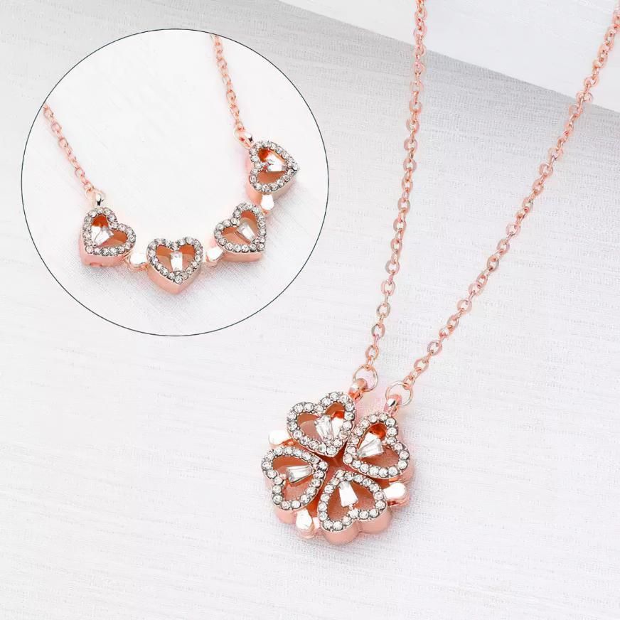 Fashion Frill Alloy Rose Gold Hearts Clover Pendant Magnetic Chain For Women