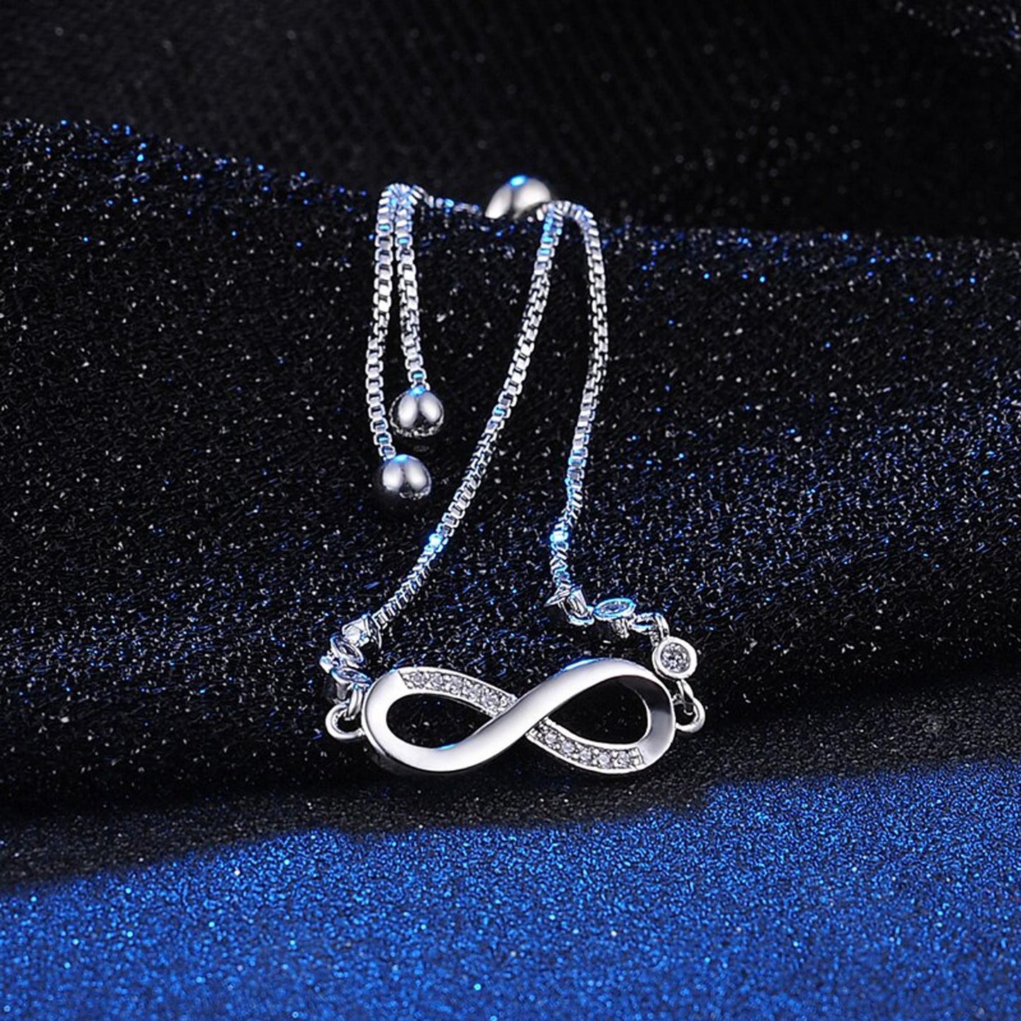 Fashion Frill Silver CZ Infinity Silver Adjustable Bracelet For Women