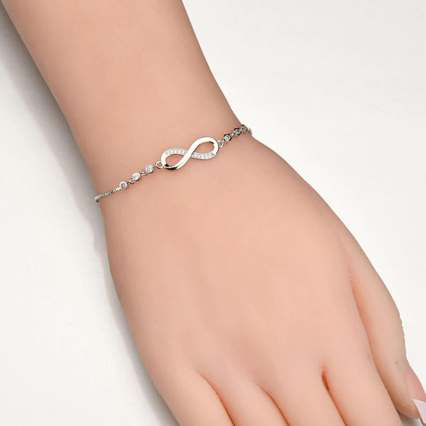 Fashion Frill Silver CZ Infinity Silver Adjustable Bracelet For Women