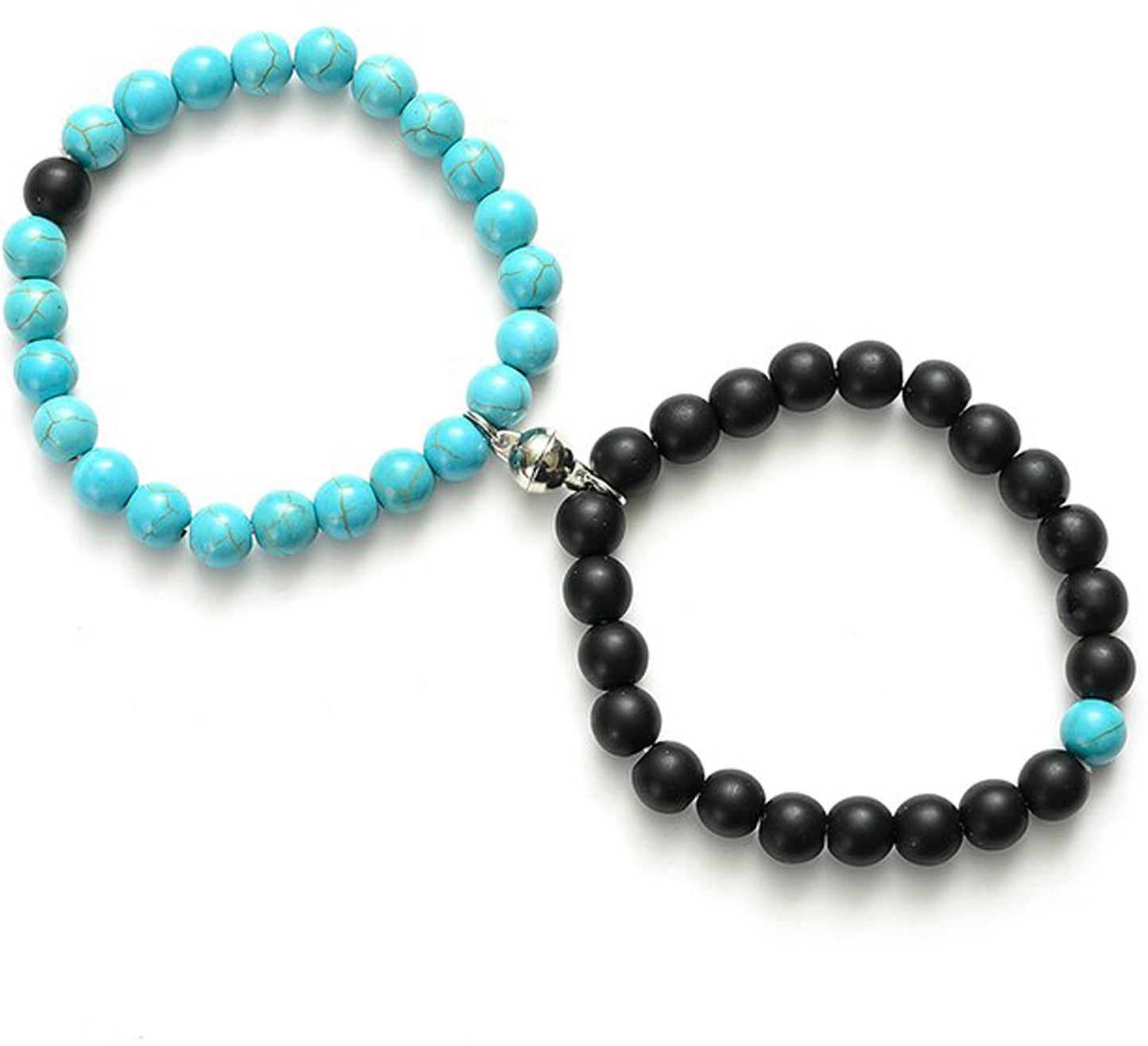 Fashion Frill Couple Blue-Black Natural Stone Onyx Stretchable Magnetic Bracelet