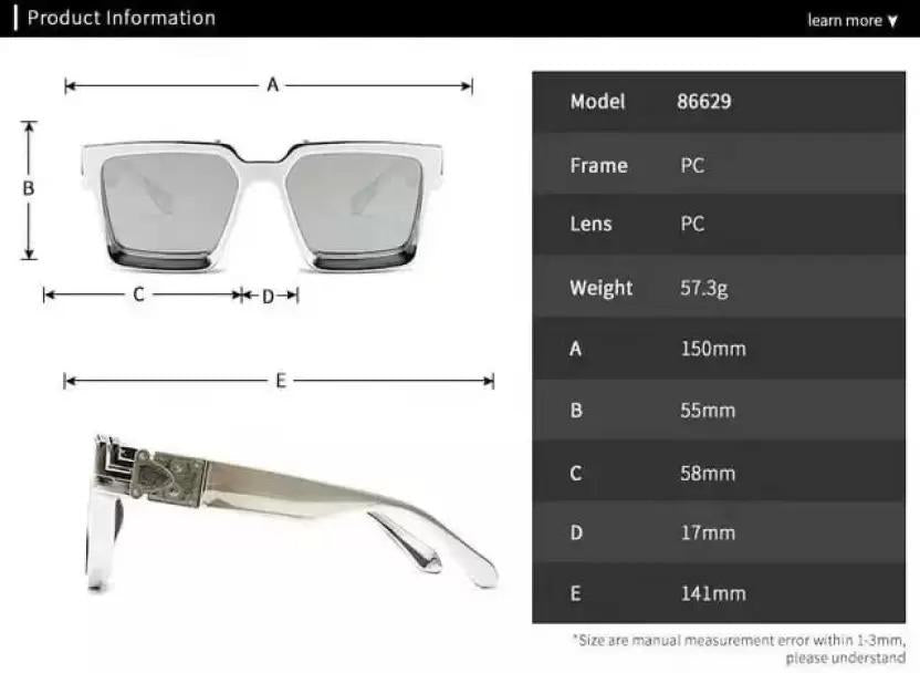 UV Protection Rectangular, Over-sized Sunglasses (60) (For Men & Women, Black, Clear)