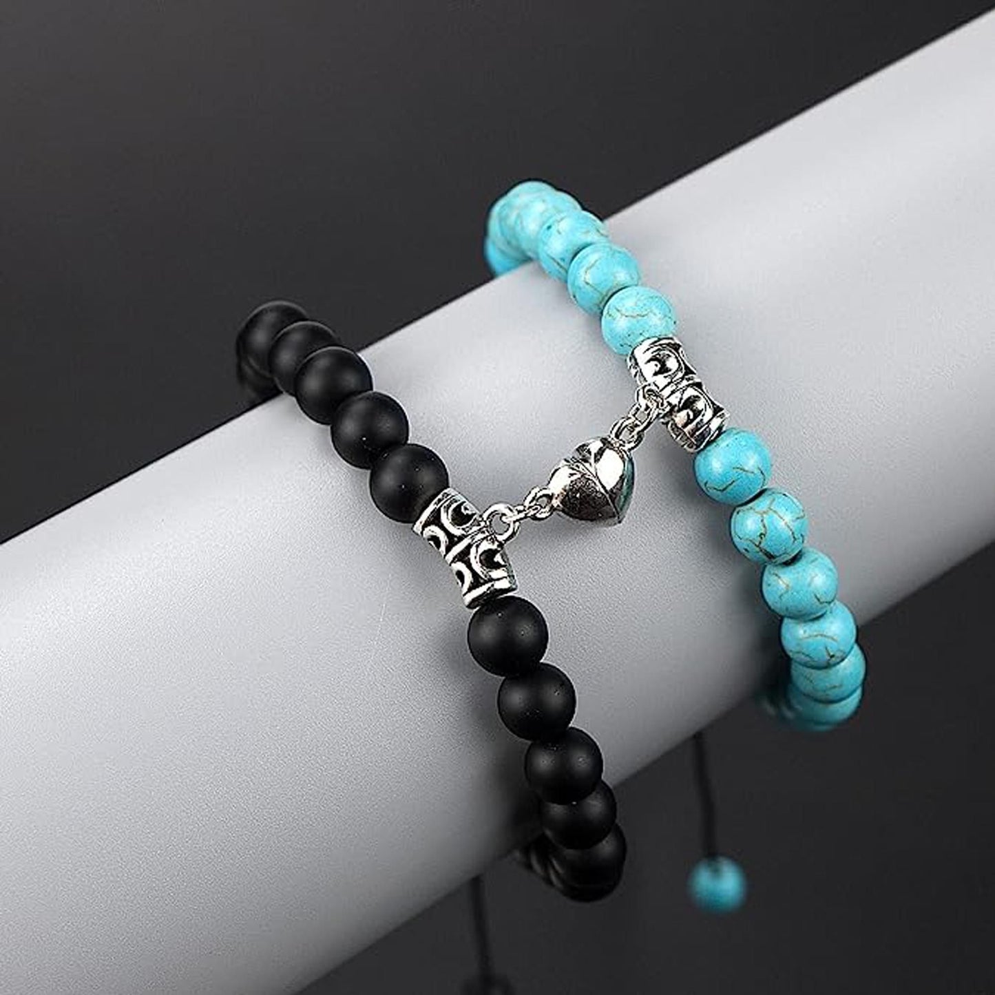 Fashion Frill Couple Blue-Black Natural Stone Onyx Stretchable Magnetic Bracelet